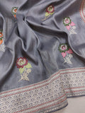 Grey Colour Pure Tissue Silk Handwoven Banarasi Saree