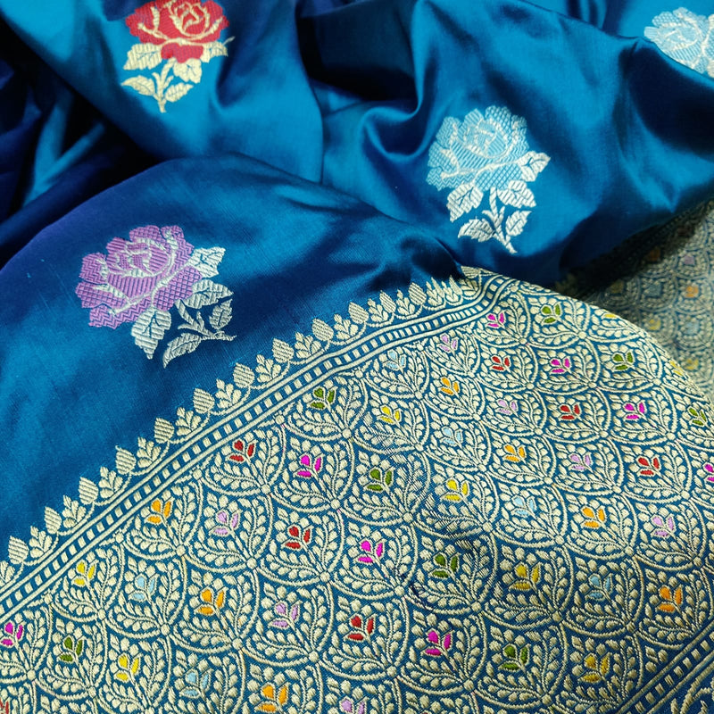 Dual Shade Pure Katan Silk Handwoven Banarasi Saree