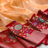 Peach colour pure tissue Handwoven Banarasi saree