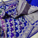 Royal Blue pure katan silk Handwoven banarasi rangkat saree