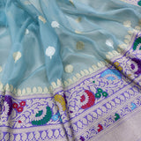 Blue colour pure kora handwoven banarasi saree