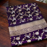 Purple colour pure katan silk handwoven banarasi saree