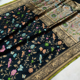 Black Color Pure Katan Silk Handwoven Banarasi Saree