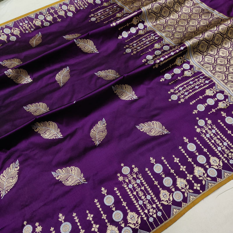 Purple colour katan silk handwoven banarasi y