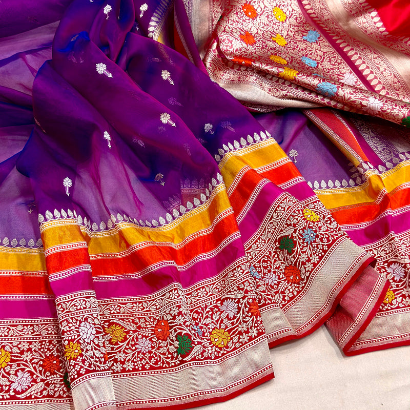 Dual shade pure kora handwoven banarasi saree