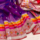 Dual shade pure kora handwoven banarasi saree