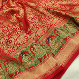 Red colour Pure Katan Silk Handwoven Banarasi tanchoi Saree