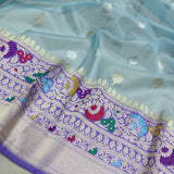 Blue colour pure kora handwoven banarasi saree