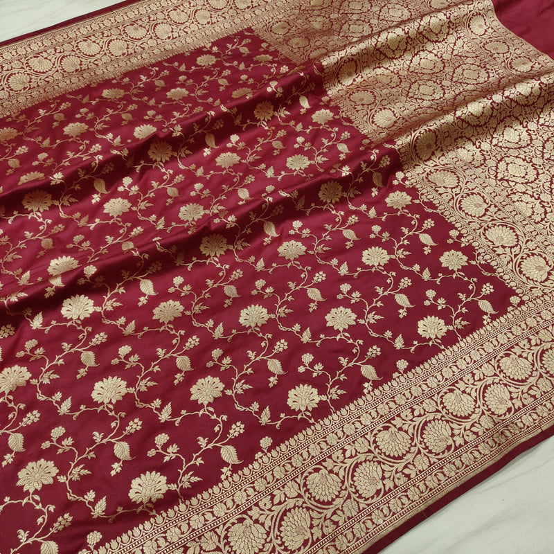 Brown colour pure katan silk handwoven banarasi saree