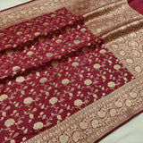 Brown colour pure katan silk handwoven banarasi saree