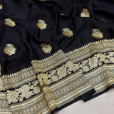 Black colour pure Mashru Silk Handwoven banarasi saree