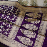 Purple colour pure katan silk handwoven banarasi saree