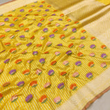 Yellow colour Pure Katan Silk Handwoven Banarasi Saree