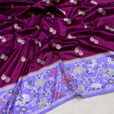 Magenta colour pure katan silk Handwoven banarasi saree