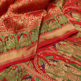 Red colour Pure Katan Silk Handwoven Banarasi tanchoi Saree
