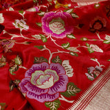 Red colour pure katan silk handwoven banarasi saree