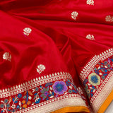 Red colour pure katan silk Handwoven banarasi saree