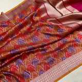Red colour pure katan silk handwoven banarasi saree