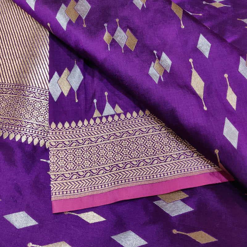 Purple colour Pure Katan Silk Handwoven Banarasi Saree