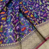 Royal blue Pure Kora Silk Handwoven Banarasi Saree