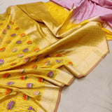 Yellow colour Pure Katan Silk Handwoven Banarasi Saree
