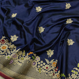Nevi blue Pure Katan Silk Handwoven Banarasi Saree