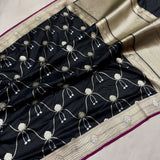 Black colour pure katan silk handwoven banarasi saree