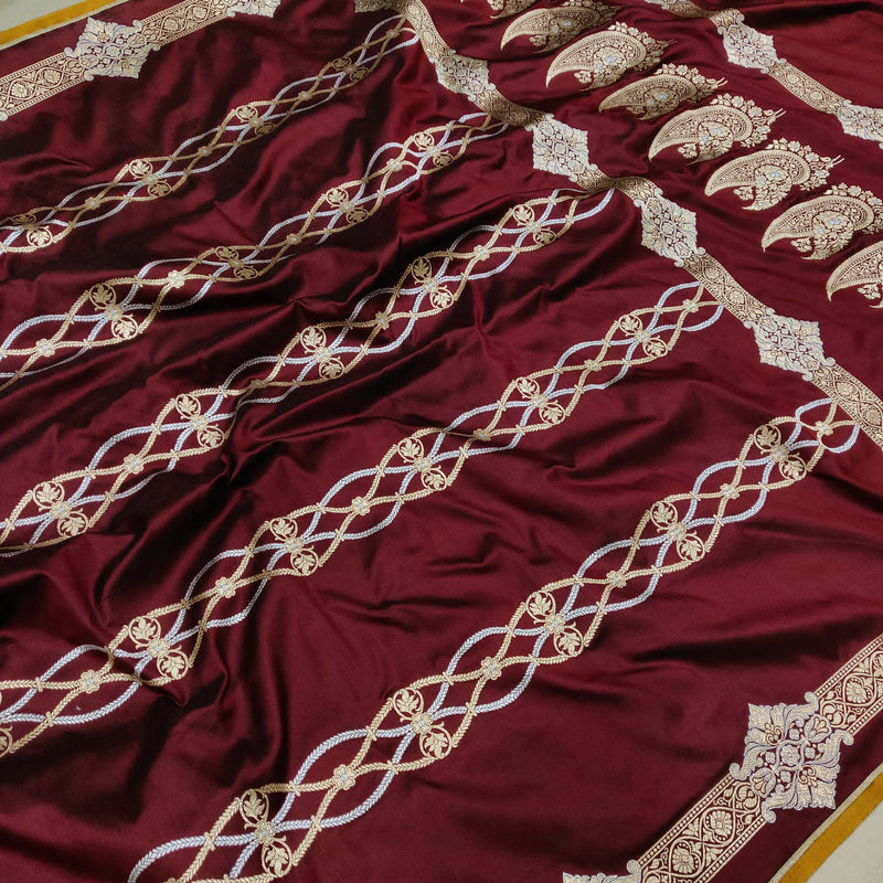Brown colour pure katan silk handwoven banarasi saree