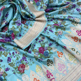 Sky blue colour pure katan silk Handwoven banarasi saree