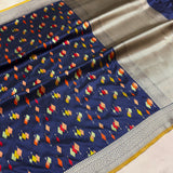 Nevi blue colour pure katan silk handwoven banarasi saree