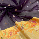 Purple colour pure kora Handwoven banarasi saree