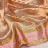 Pink colour pure kora net handwoven Banarasi saree