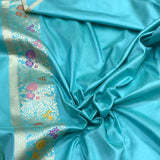 Sky Blue colour pure katan silk Handwoven banarasi saree