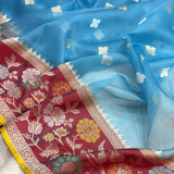 Sky Blue colour pure kora Handwoven Banarasi saree
