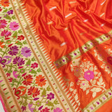 Orange Color Pure Katan Silk Handwoven Banarasi Saree
