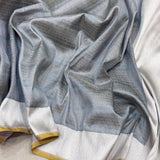 Grey colour pure katan silk handwoven banarasi saree