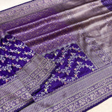 Purple colour pure katan silk handwove Banarasi tanchoi saree