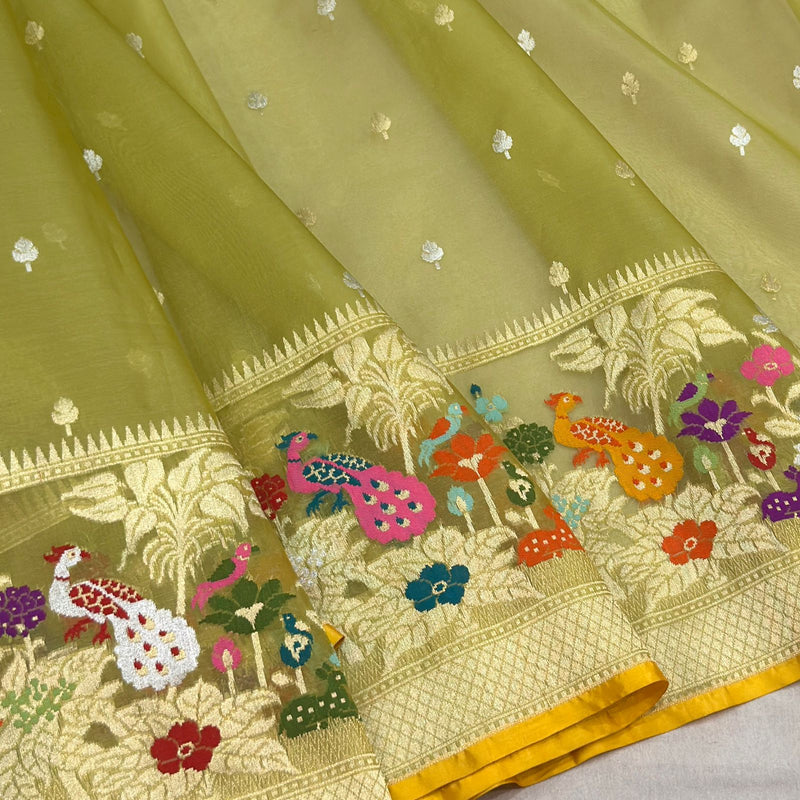 Pure Kora handwoven Banarasi saree
