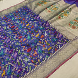 Royal blue Pure Kora Silk Handwoven Banarasi Saree