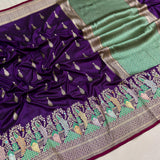 Purple colour pure katan silk Handwoven banarasi saree