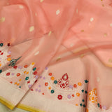 Peach colour Pure Kora Silk Handwoven Banarasi Saree