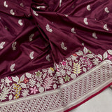 Brown colour pure katan silk Handwoven banarasi saree