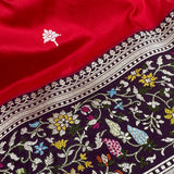 Red colour pure katan silk Handwoven banarasi saree