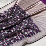 Purple colour pure katan silk Handwoven banarasi saree