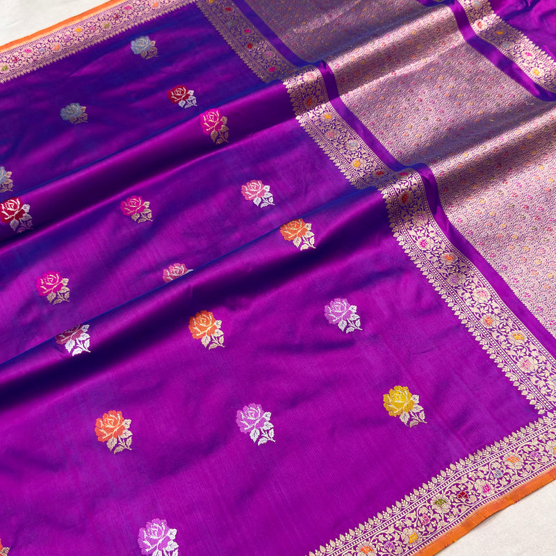 Dual shade pure katan silk handwoven banarasi saree