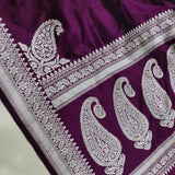 Wine colour pure katan silk Handwoven banarasi saree