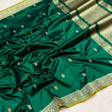 Dark green colour pure katan silk handwoven banarasi saree