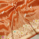 Orange colour Pure Tissue Silk Handwoven Banarasi Saree