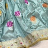 Sky Blue colour pure katan silk Handwoven banarasi saree