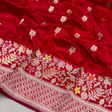 Red colour pure katan silk handwoven banarasi saree